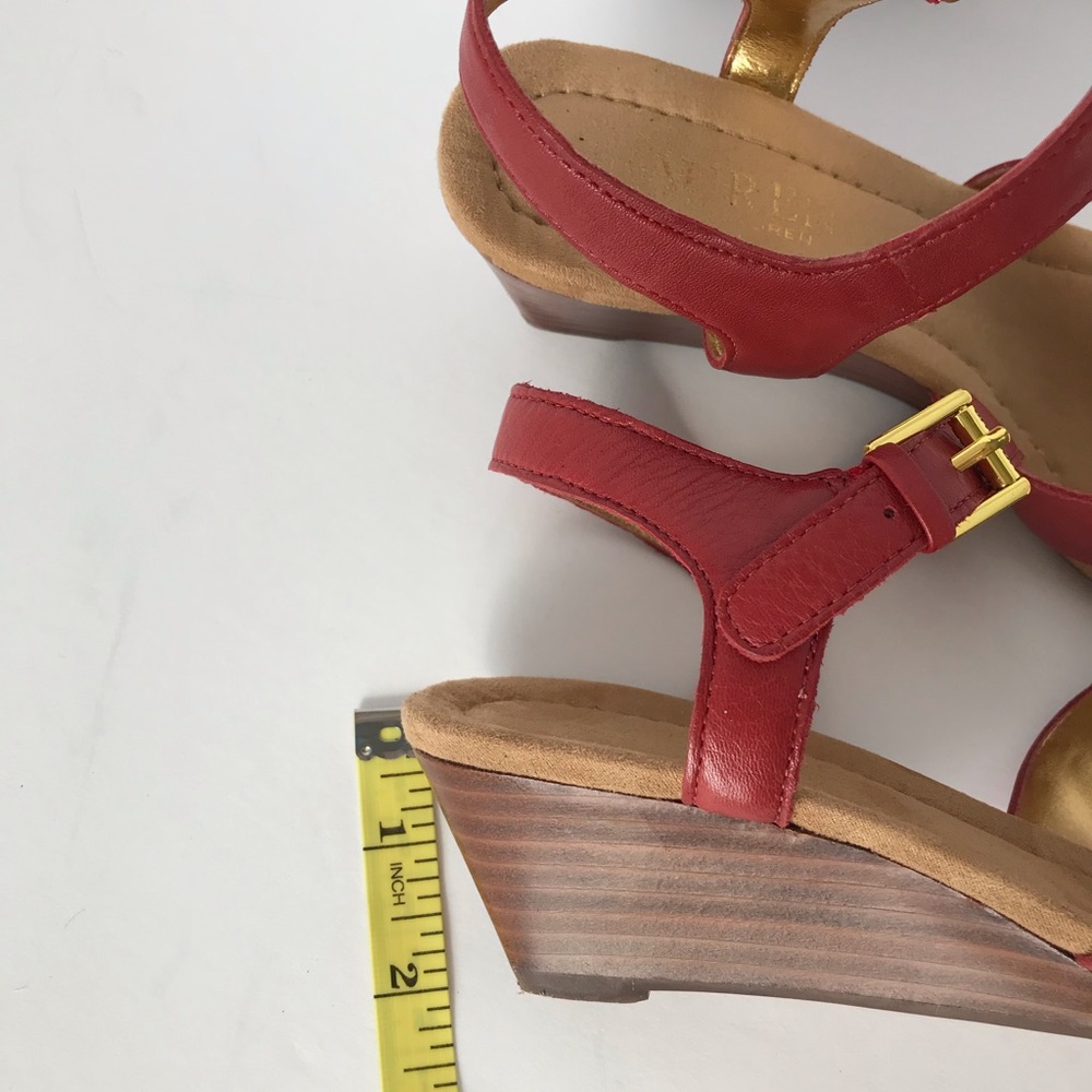 Ralph Lauren Red Laurissa Wedge Sandals Leather - Picture 3 of 8